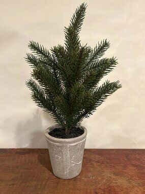 16" Artificial green tree in gray planter, faux dirt Christmas winter holiday